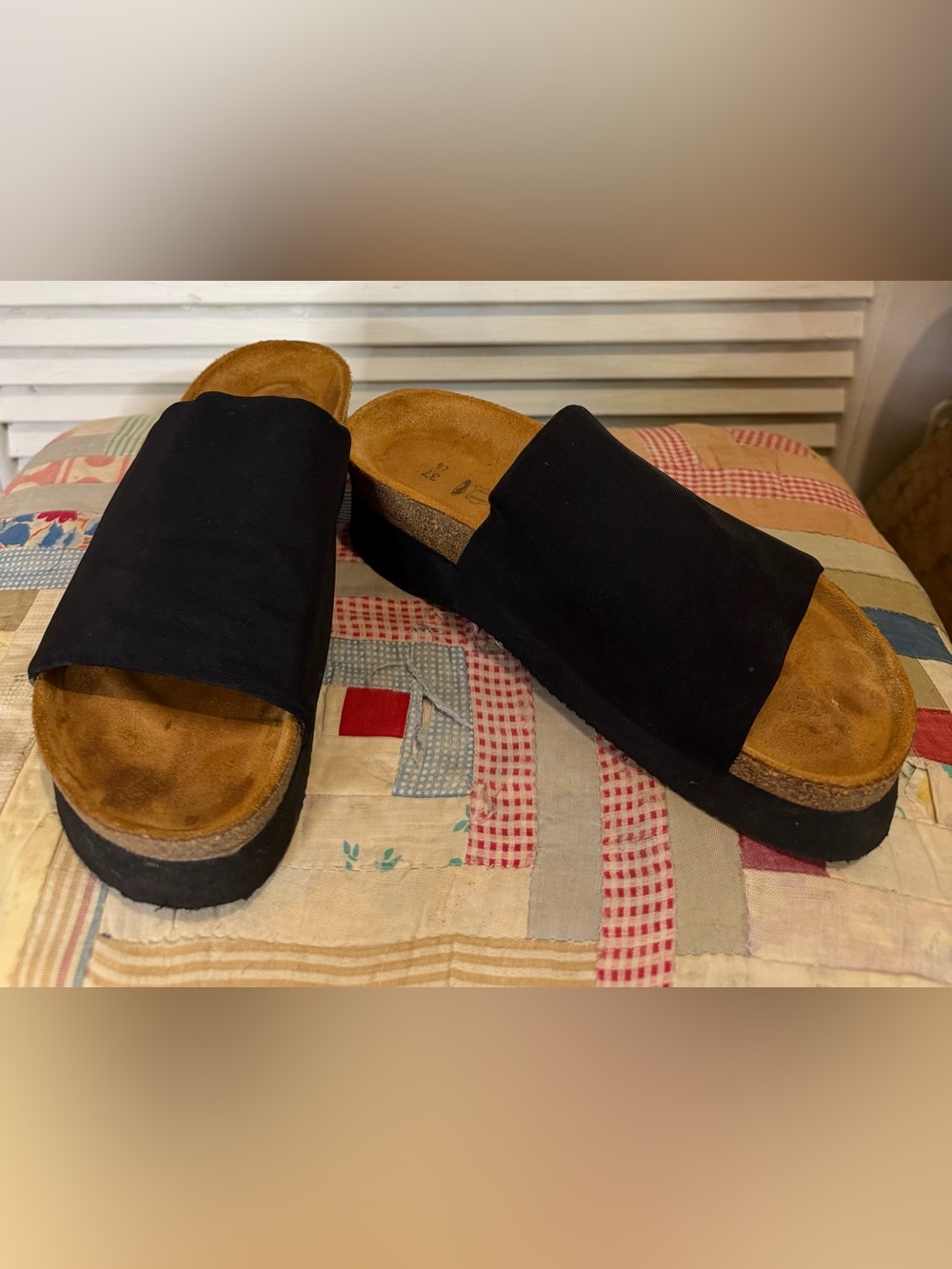 Naot Tampa Stretch Platform Cork Bottom Wedge Slide Sandals Made in Israel Sz 7